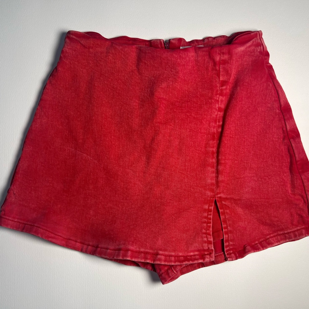 Women’s Red Casual denim Skort - Picture 2 of 5